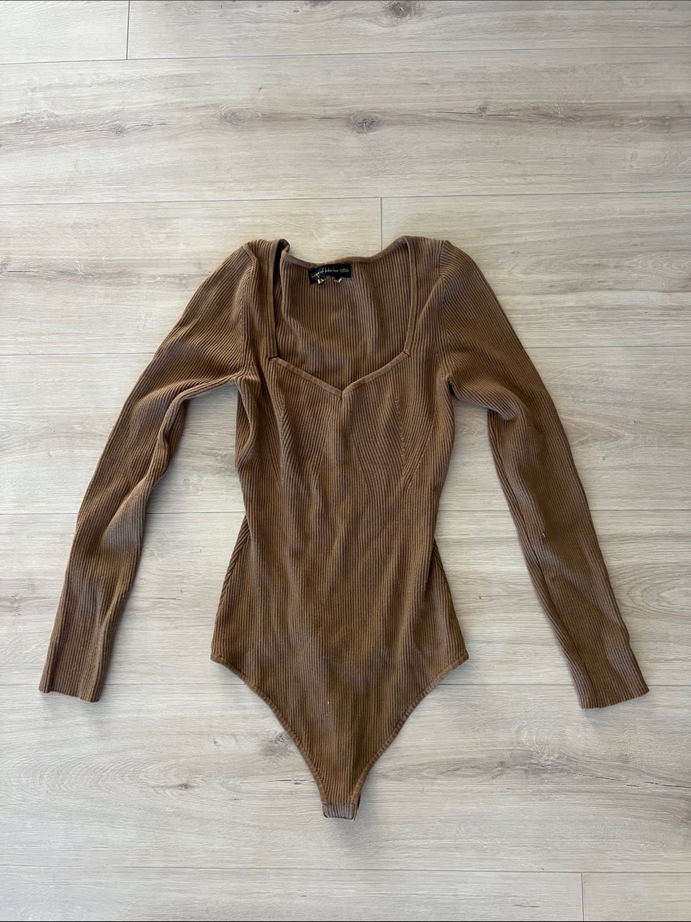 House of Harlow 1960 Chestnut brown Ribbed Long-Sleeve Bodysuit